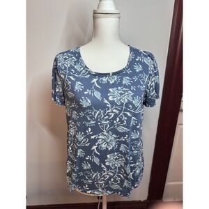 Lucky Brand Womens Blue Floral Scoop Neck Short Sleeve T-Shirt 7WC6026 Size M